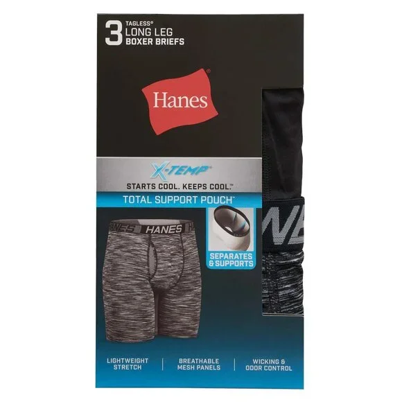 NWT Hanes Men's X-Temp Total Support Pouch Long Leg Boxer Briefs – 3-Pack - Picture 2 of 7